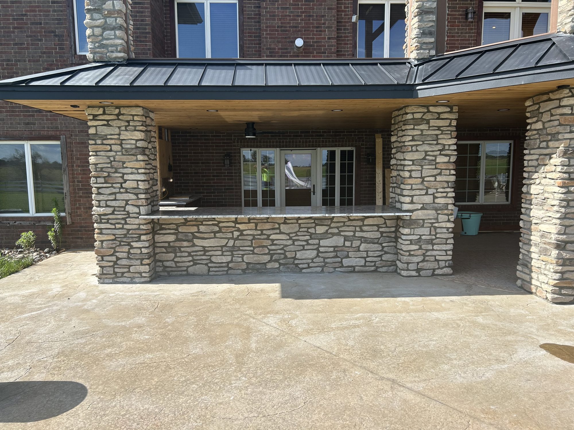 Stone column patio